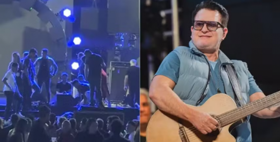 Marrone cai do palco durante show em Goiânia e leva pontos na testa