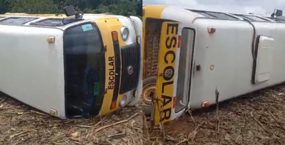 Kombi escolar transportando alunos tomba na zona rural de Rio Verde-GO 