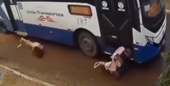 Mulher e bebê escapam por pouco após acidente envolvendo ônibus em Várzea Grande