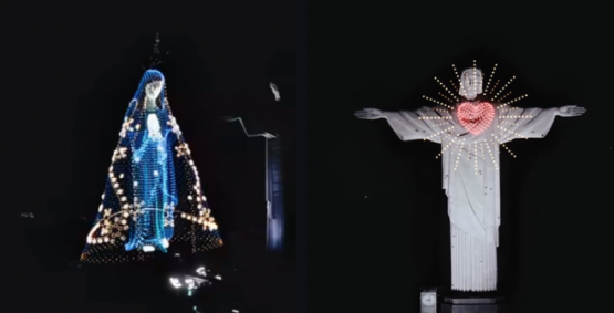  Imagem de Nossa Senhora Aparecida é formada por drones no Cristo Redentor em homenagem as mães