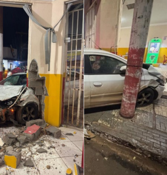 Após colisão em cruzamento, carro acaba invadindo comércio no Centro, em Rio Verde