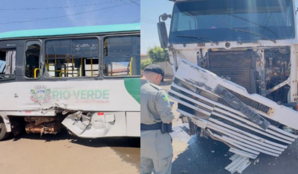 Acidente entre ônibus e carreta deixa quatro feridos no setor Pauzanes, em Rio Verde