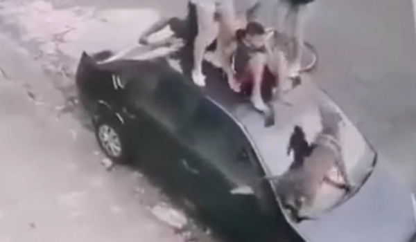 Adolescentes sobem em carro para escapar de ataque de pitbull, em SP
