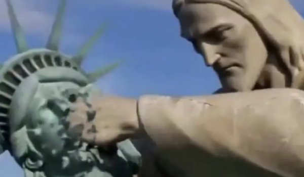 Cristo Redentor derrota Estátua da Liberdade em vídeo criado por IA da Embaixada do Irã
