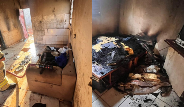 Morador sofre queimaduras e casa pega fogo após explosão de fogareiro no Bairro Nilson Veloso