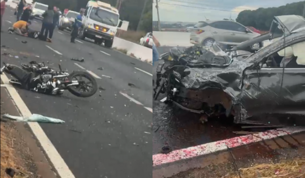 Mulher morre após grave acidente entre carro e moto na BR-452, em Rio Verde