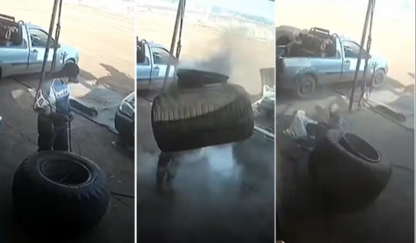 Explosão de pneu assusta borracheiro que sai ileso, em Porteirão