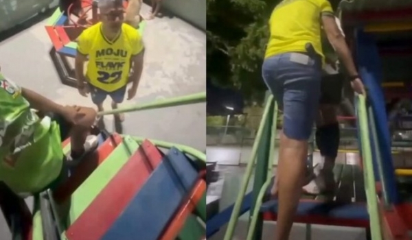 Policial e jovem se envolvem em briga em parquinho de praça após discussão sobre camisa com símbolo político