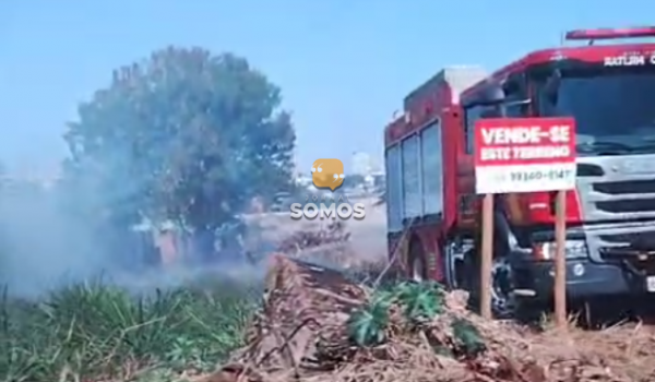 Bombeiros controlam focos de incêndio em lote baldio na Vila Santa Bárbara, em Rio Verde