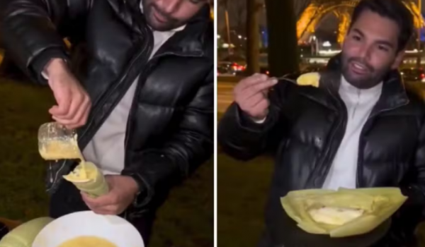 Goiano viraliza após fazer pamonha em frente à torre Eiffel, em Paris