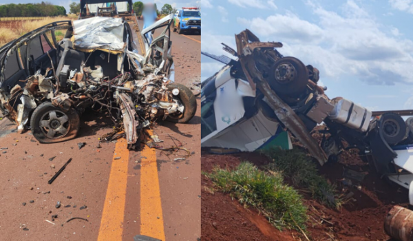 Caminhão e carro batem de frente na GO 206, em Cachoeira Dourada