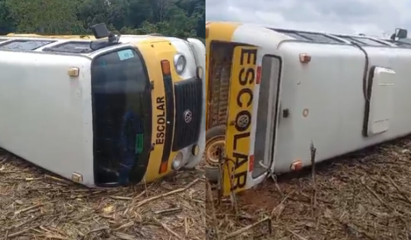 Kombi escolar transportando alunos tomba na zona rural de Rio Verde-GO 