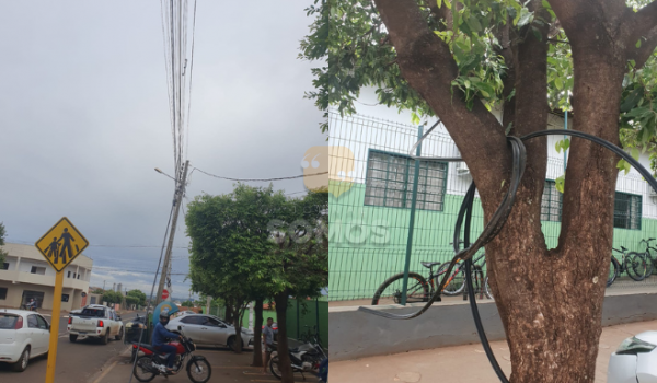 Pais reclamam de fios soltos em porta de escola em Rio Verde 