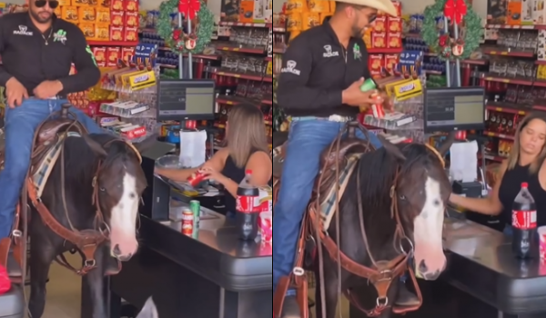 Estudante de veterinária vai ao supermercado montado em cavalo