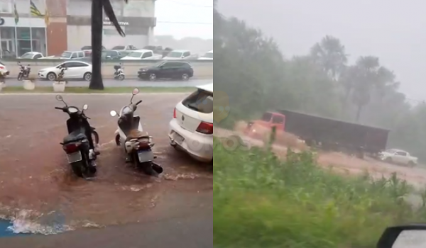 Chuva forte alaga ruas de Rio Verde e deixa asfalto danificado; Motoristas enfrentam trânsito difícil