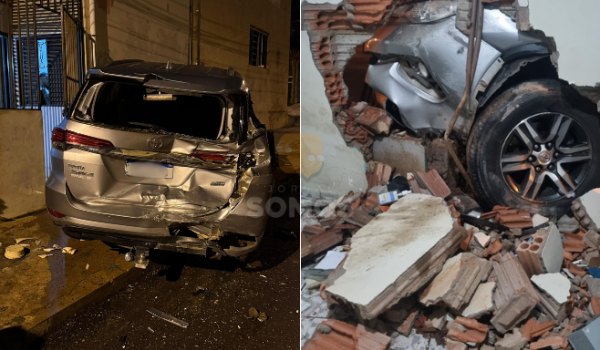Ônibus colide com SW4 estacionada e veículo é arremessado contra residência no Residencial Canaã