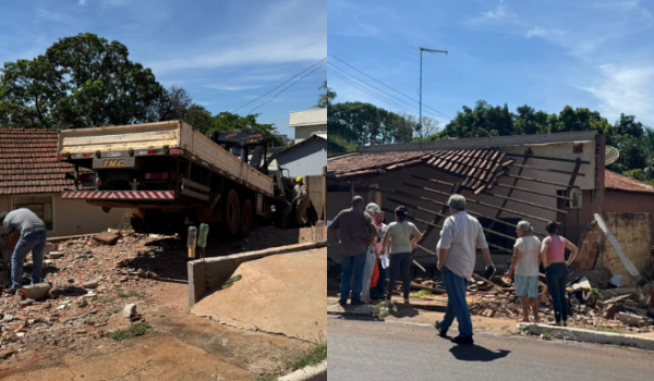 Caminhão desgovernado invade duas casas em Rio Verde; motorista teve ferimentos leves