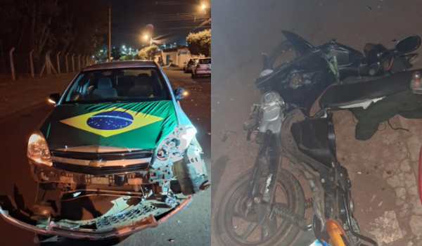 Colisão frontal entre carro e moto deixa motociclista gravemente ferido no Mutirão, em Rio Verde