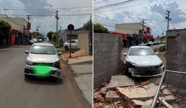 Carro atinge muro de residência após colisão em cruzamento de Rio Verde