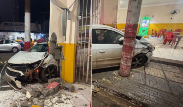 Após colisão em cruzamento, carro acaba invadindo comércio no Centro, em Rio Verde