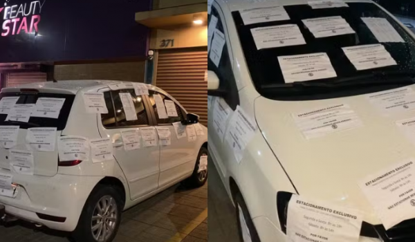 Comerciante admite excesso após colar papéis em carro de cliente em Goiânia