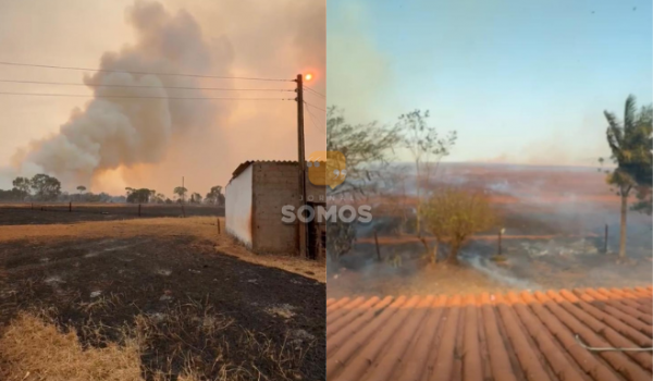 Morador mostra a destruição causada pelo fogo em propriedade na zona rural de Rio Verde