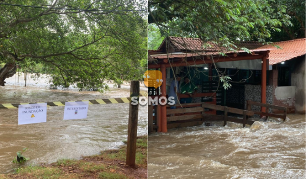 Rio Claro sobe nível das águas e atinge residências, no distrito de Itaguaçu, em São Simão