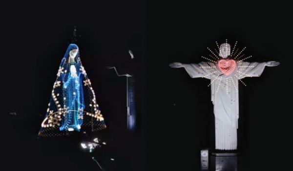  Imagem de Nossa Senhora Aparecida é formada por drones no Cristo Redentor em homenagem as mães