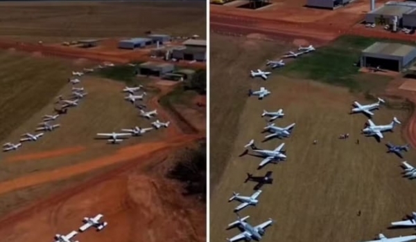 Imagem com mais de 15 aeronaves em fazenda na abertura do plantio de soja impressionam em Goiás