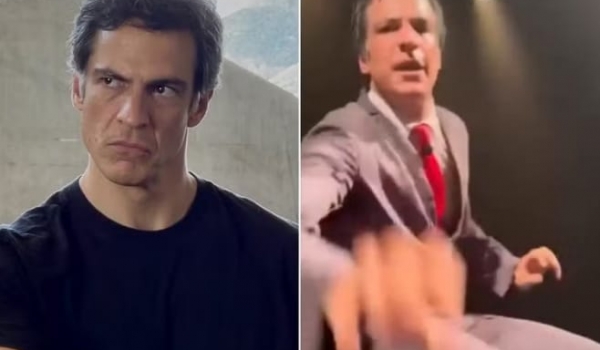 Mateus Solano dá tapa em celular de fã que filmava peça de teatro