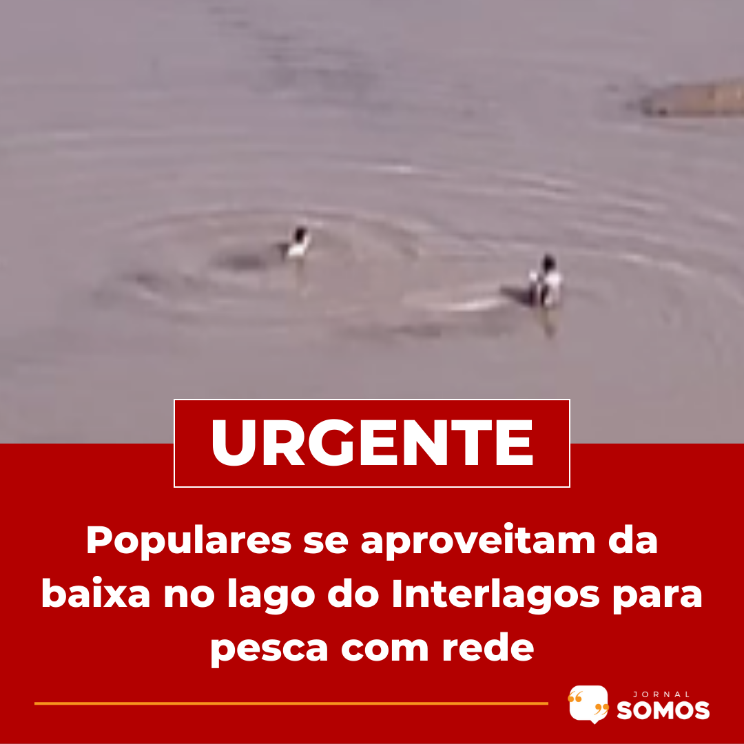Populares se aproveitam da baixa do Lago do Interlagos para pesca com rede